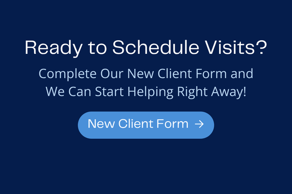 dark blue button with text inside asking user to complete new client form